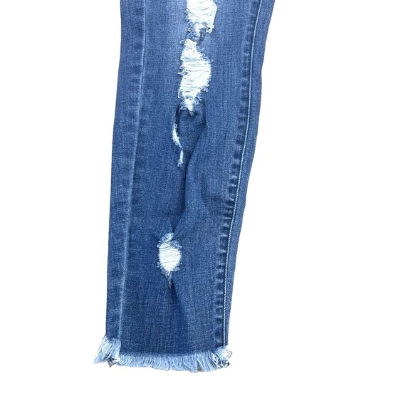 KanCan Button Fly Denim Jeans Women's XL Distressed Frayed Hem Blue High Rise - Picture 3 of 16